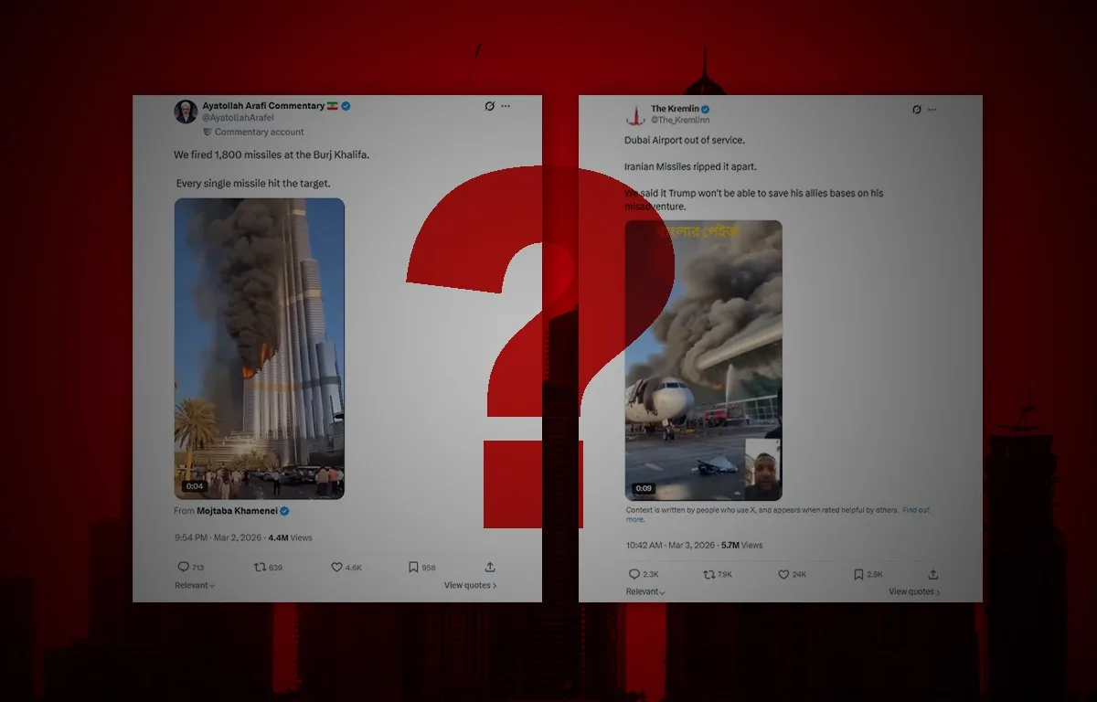 ബുർജ് ഖലീഫയും ദുബായ് വിമാനത്താവളവും ‘കത്തിക്കുന്ന’ സോഷ്യൽ മീഡിയ: യുദ്ധകാലത്തെ വ്യാജ നിർമിതികൾ