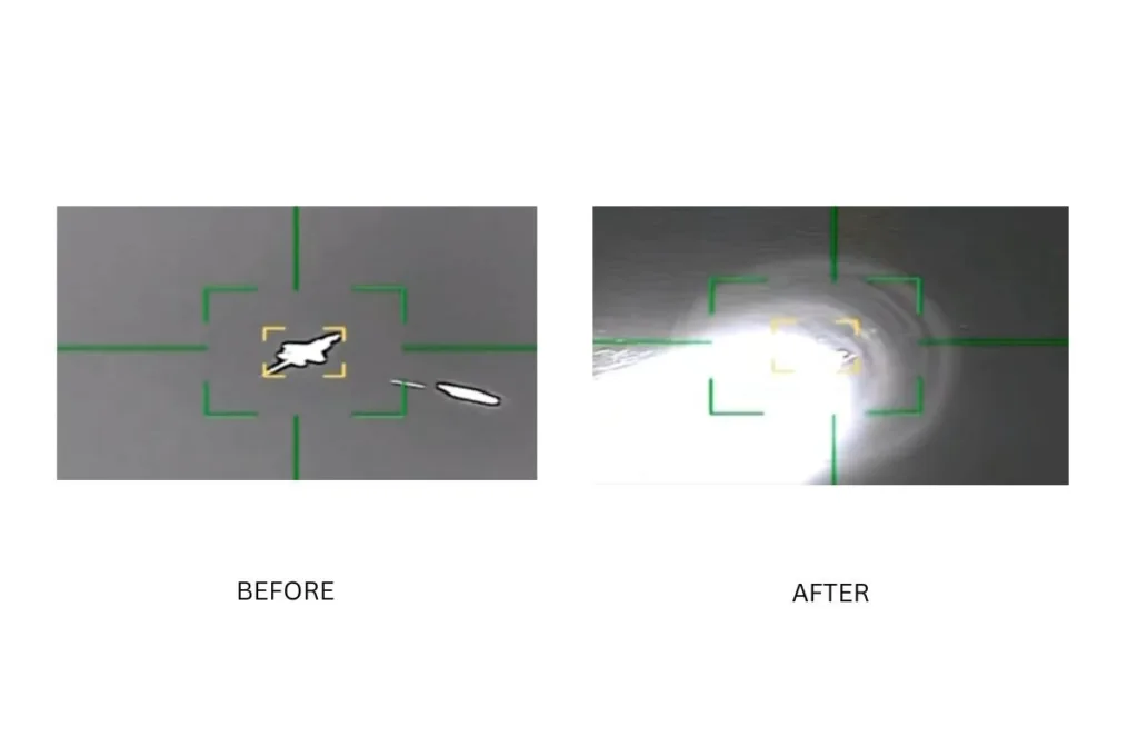 Keyframe split from the video of strike on US aircraft