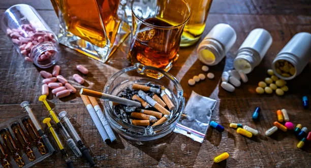 Addictive substances, including alcohol, cigarettes and drugs.