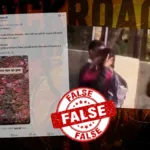 Featured graphic for an OBC fact-check showing a screenshot of a viral X post falsely claiming that used condoms were left behind at Jantar Mantar after the CJP protest, alongside a still of a young couple walking together. A large red "FALSE" stamp overlays both visuals against a dark background with the word "COCKROACH" faintly visible, indicating that the claim has been debunked.