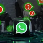 Illustration showing the WhatsApp logo in the foreground with several anonymous figures in the background whose faces are replaced by WhatsApp icons, symbolising the hijacking of WhatsApp groups by cybercriminals.