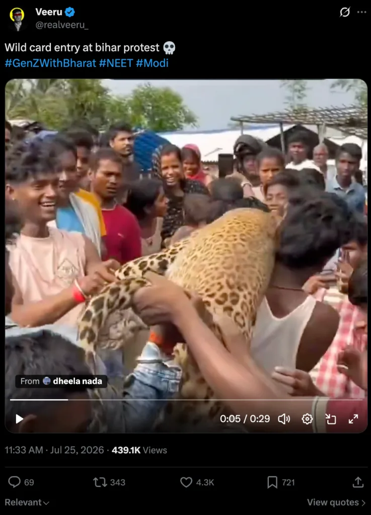 Fake social media post on Patna Bihar protest claiming NEET protesters killed a leopard