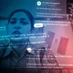 A composite graphic featuring IPS officer Bushra Bano in police uniform, surrounded by screenshots of X posts from Sudarshan News, The Jaipur Dialogues and Megh Updates discussing her video and use of Islamic expressions.