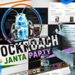 A collage of Meta Ad Library screenshots showing fundraising advertisements from Openhearted Helping Foundation and Tathastu Rozgar, featuring footage associated with the Cockroach Janta Party (CJP) protests at Jantar Mantar in Delhi. The ads solicit donations for hygiene kits, safety equipment and food support, with links to online payment forms.