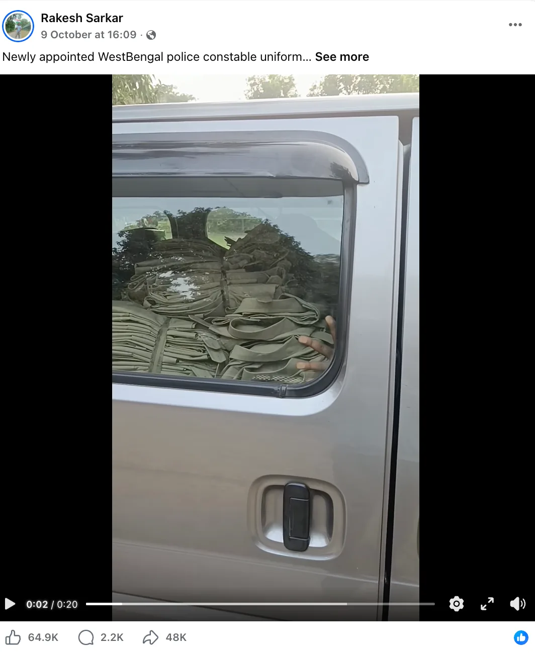 "Original video footage showing uniforms being transported for the West Bengal Police constable recruitment."