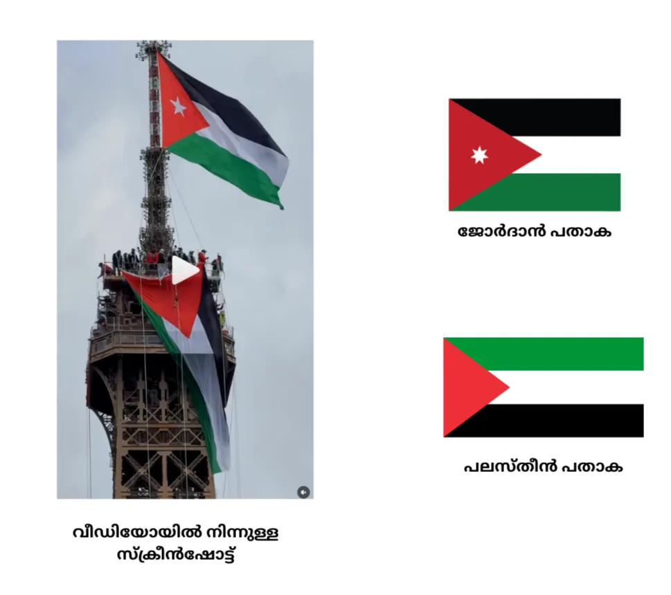 Comparison image showing the flag of Jordan and the Palestinian flag
