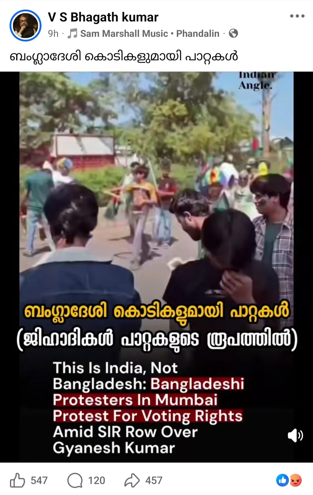 Facebook post screenshot claiming video shows Bangladeshi protesters in Mumbai over SIR row